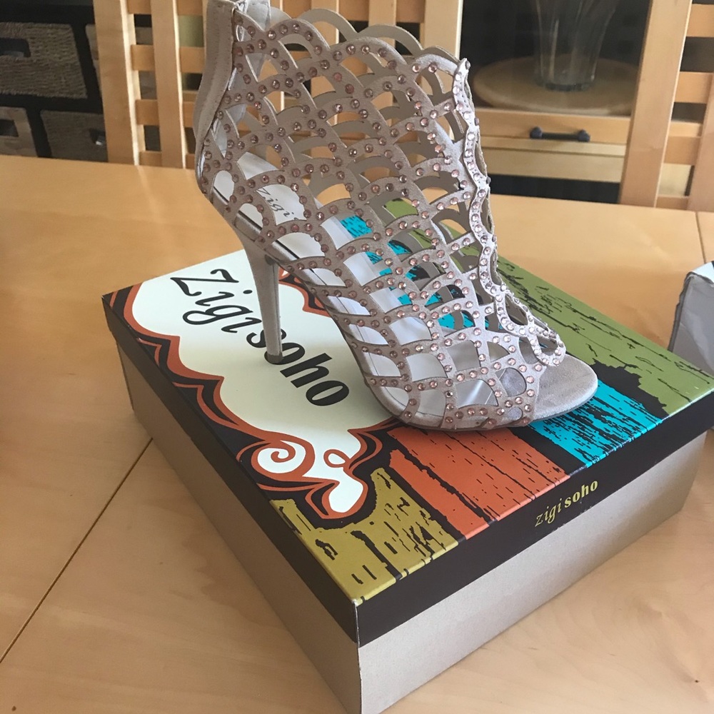 Soho caged rhinestone heels